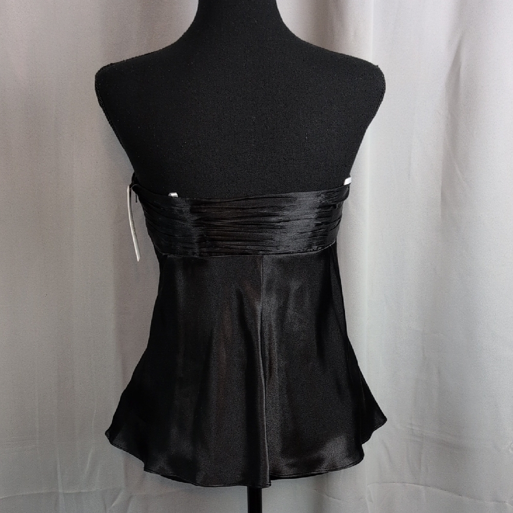 Shelli Segal Black Satin Ruched Bustier/Peplum Top Attention-Grabbing New Size 2 - Picture 3 of 11